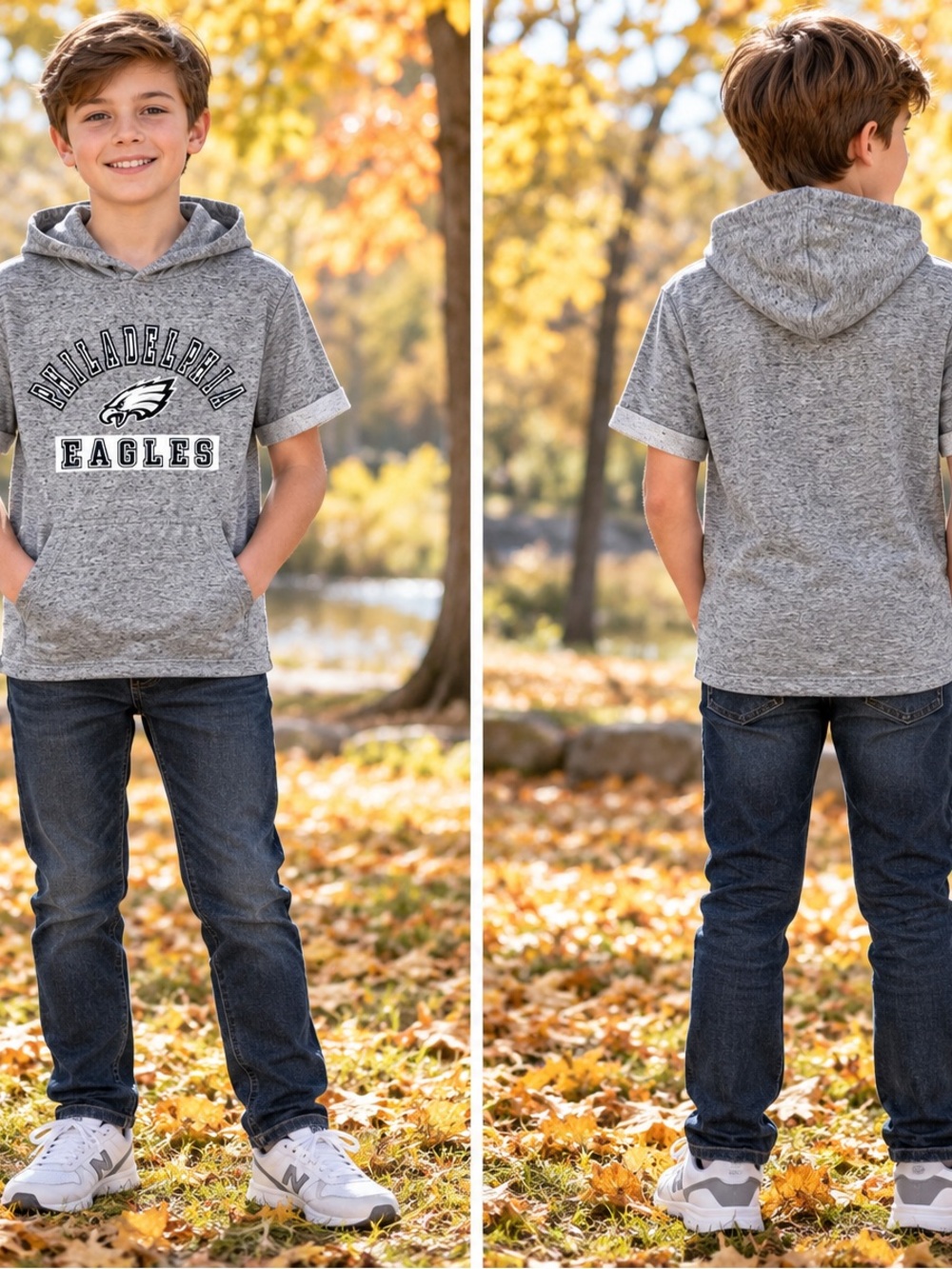 Philadelphia Eagles Boys' Gray Short-Sleeve Hoodie Tee